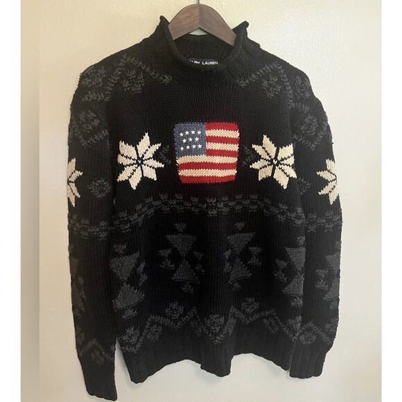 Ralph Lauren Polo Sport RARE American Flag Snowflake Small Sweater Cotton Linen - Picture 1 of 3